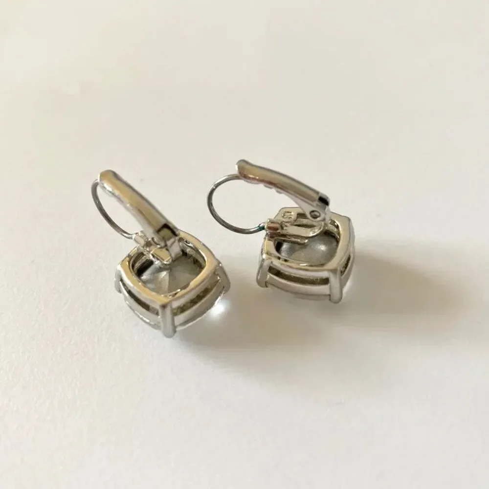 Kate Spade New York Earrings Small Square Leverback Clear Silver Drop Earrings